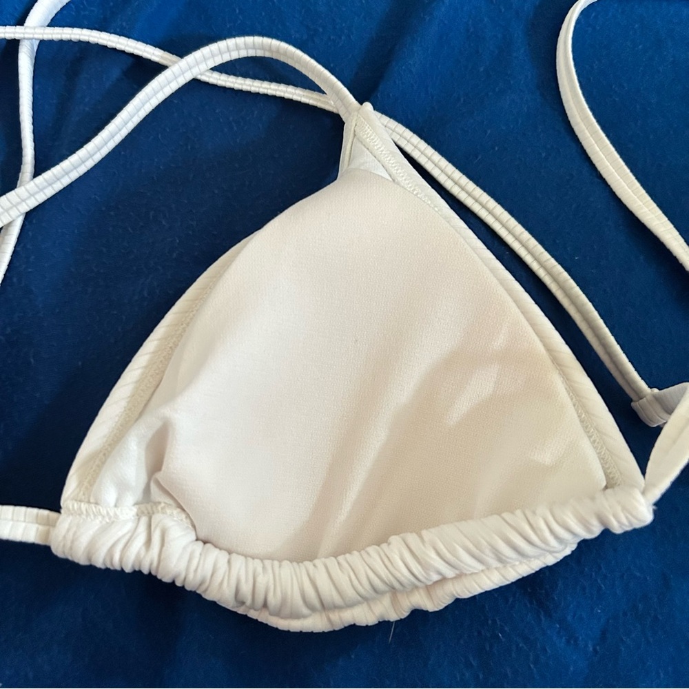 Wild Fable White Strappy Ribbed Triangle Halter Bikini Top with Criss-Cross Back - Picture 8 of 11